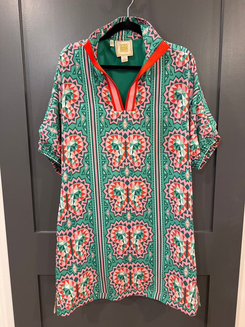Emily McCarthy poppy dress with butterflies and a great pop of pink